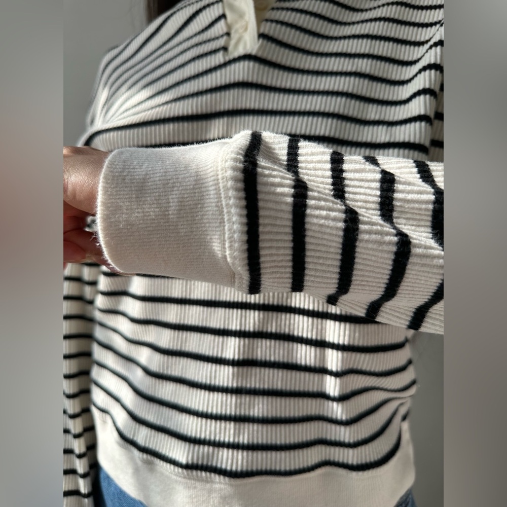 Tillidie Till I Die Striped Long Sleeve Henley Top White/Black Wconcept - Picture 3 of 7